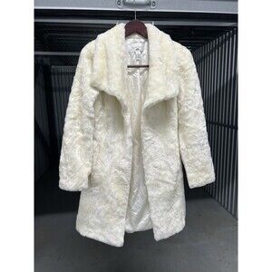 White House Black Market OFF-WHITE IVORY KNEE LENGTH FAUX FUR COAT Size XS